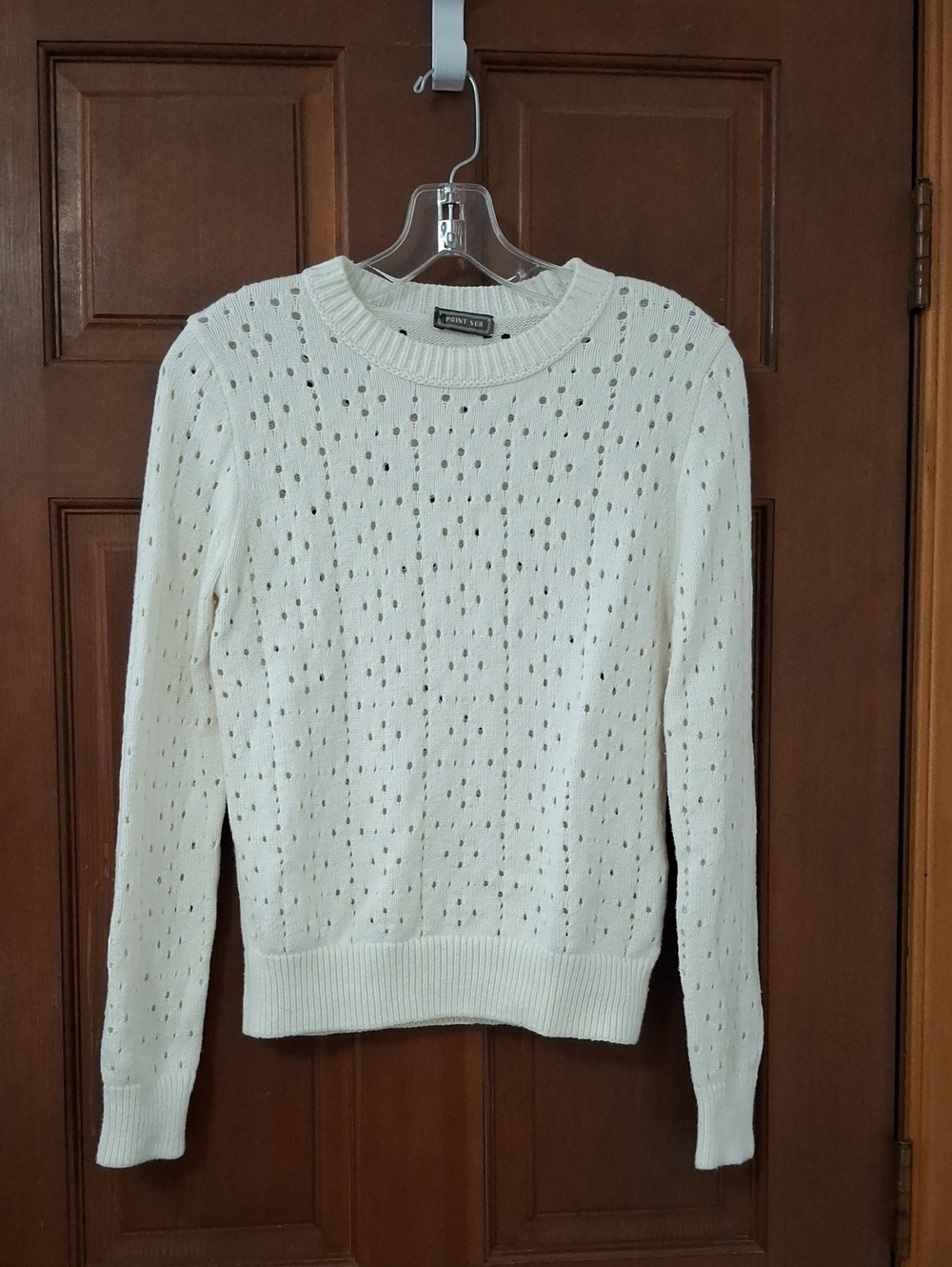 J. Crew Point Sur Open-Knit Crewneck Sweater - Cream 100% Cotton Size Small